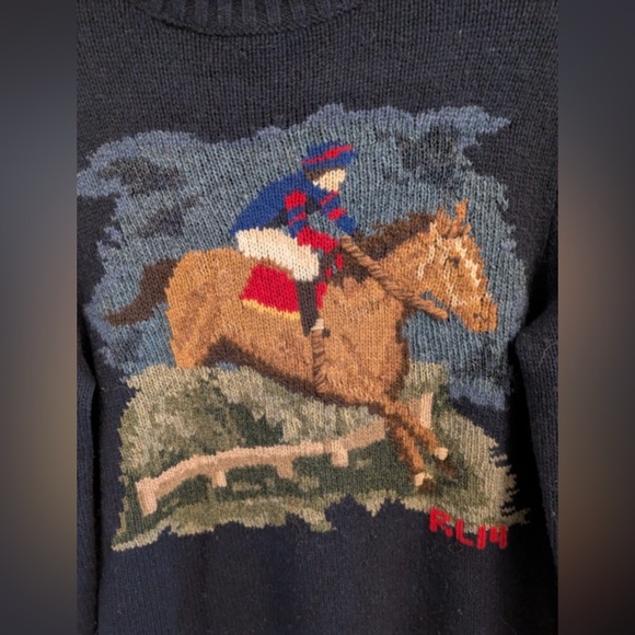 VINTAGE - Polo Ralph Lauren Wool Cashmere Equestrian Turtle Neck Sweater Dress - Picture 8 of 12